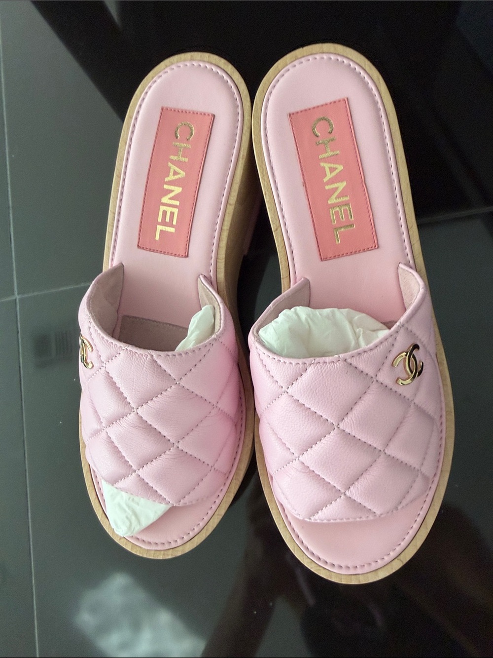 CHANEL Pink Quilted Leather Slide Mules with Gold CC--FLASH SELL-- - Picture 10 of 11